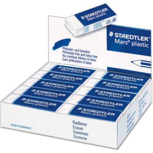 Staedtler C/O Sp Richards Staedtler Mars Eraser, Rectangular, Large, White, Vinyl, 20/Box 526-50